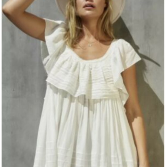 FREE PEOPLE Hailey Mini Dress With Frill Sleeves And Textured Stripe-white M - Picture 5 of 16